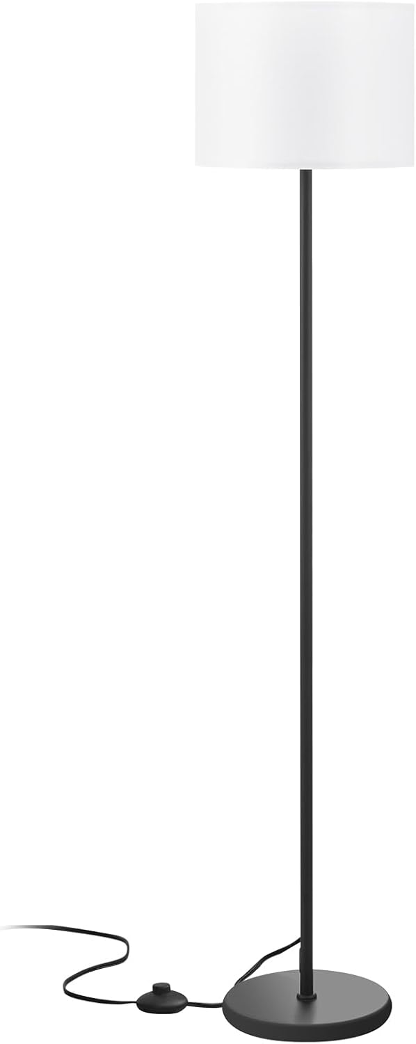 Modern Fabric Floor Lamp – 60" Tall Standing Lamp with White Lampshade and Black Metal Base for Living Room, Bedroom, and Study