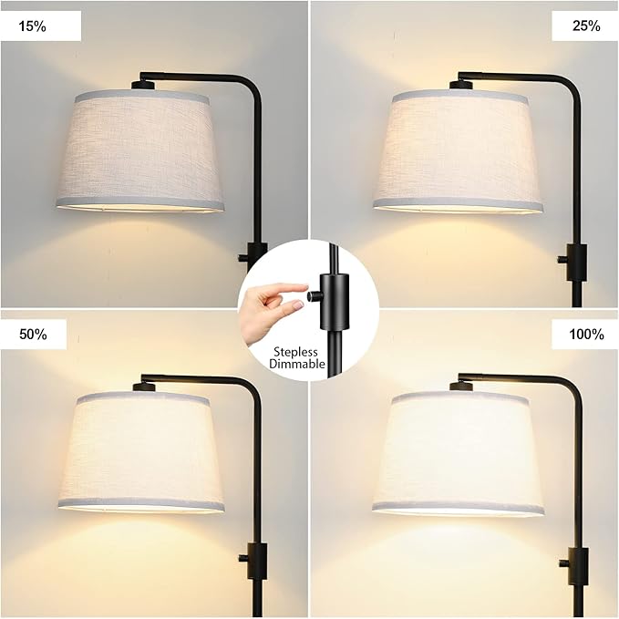 Modern Nordic Style Adjustable Floor Lamp with Fabric Lampshade – Black Metal Stand, Cozy Lighting for Living Room, Bedroom, or Study