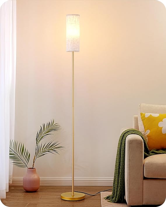 Modern Nordic Gold Floor Lamp – 63.8" Tall with Long Fabric Shade & Sturdy Metal Base, Foot Switch Standing Lamp for Living Room, Bedroom, or Study