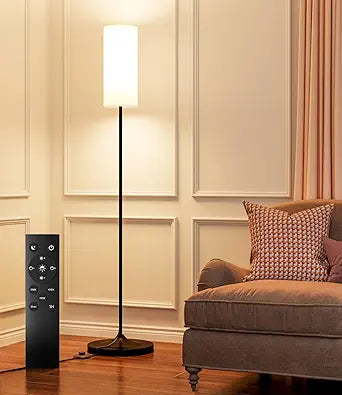 Remote Control Dimmable Floor Lamp with Fabric Shade – Modern Standing Lamp with 12W LED Bulb, Foot Switch, for Bedroom, Living Room, or Reading Corner