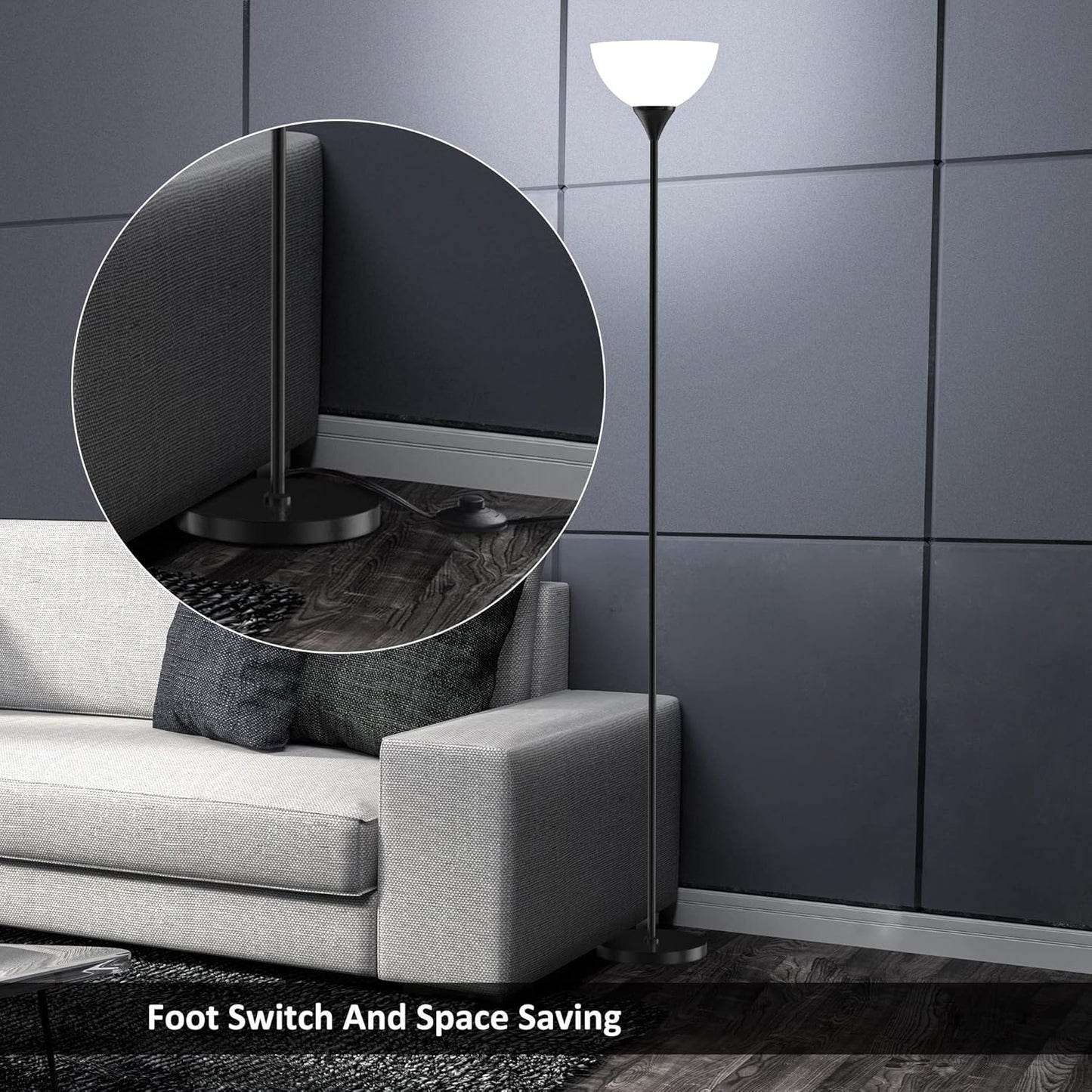 Modern Minimalist Floor Lamp – Tall Standing Light with Black Metal Stand & White Bowl Shade, Easy Assembly, Perfect for Living Room, Bedroom, or Study