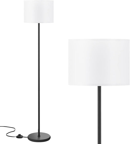 Modern Fabric Floor Lamp – 60" Tall Standing Lamp with White Lampshade and Black Metal Base for Living Room, Bedroom, and Study