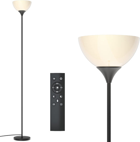 Modern Minimalist Floor Lamp – Tall Standing Light with Black Metal Stand & White Bowl Shade, Easy Assembly, Perfect for Living Room, Bedroom, or Study