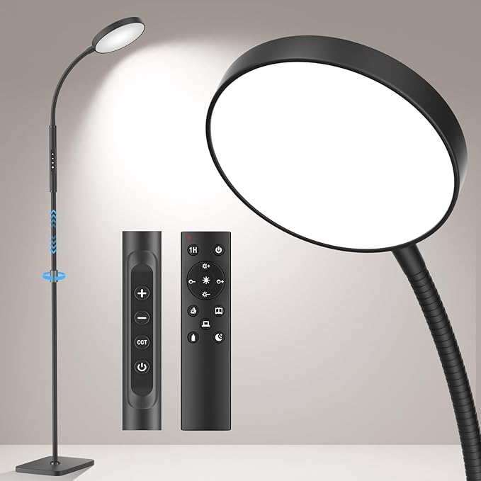 Modern LED Floor Lamp with 120 High-Brightness LEDs – Adjustable 360° Gooseneck Heads, Aluminum Lamp Shade, Heavy-Duty Metal Base, Stepless Dimmable Standing Lamp for Living Room, Bedroom, or Study