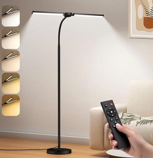 Modern LED Floor Lamp with Long Bar Lamp Head – Adjustable Reading & Study Standing Light, Black Metal Stand with Stable Round Base, Eye-Caring Energy-Saving Lamp for Living Room, Bedroom, or Study