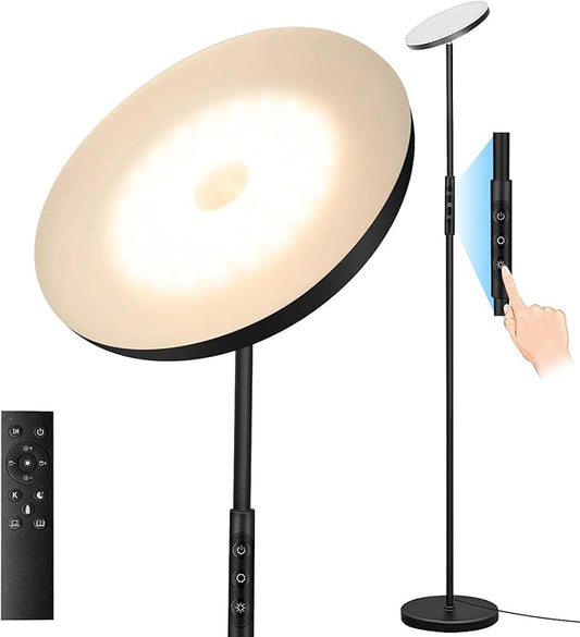 Smart Remote-Control LED Floor Lamp – Dimmable Standing Lamp with Adjustable Brightness & Color Temperature, Modern Minimalist Tall Lamp with Touch Panel & Remote for Living Room, Bedroom, or Study