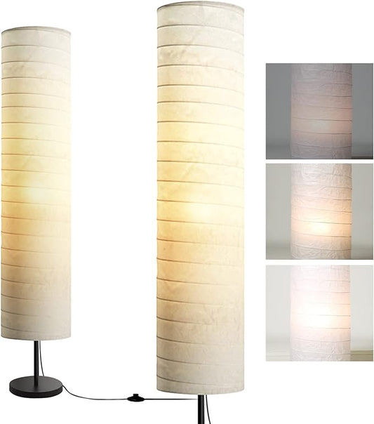 Modern Cylinder Fabric Floor Lamp – Soft Ambient Light with White Linen Shade & Black Metal Base, Standing Lamp with Foot Switch for Living Room, Bedroom, or Study