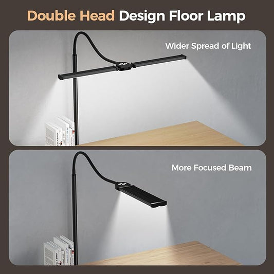 Modern LED Floor Lamp with Long Bar Lamp Head – Adjustable Reading & Study Standing Light, Black Metal Stand with Stable Round Base, Eye-Caring Energy-Saving Lamp for Living Room, Bedroom, or Study