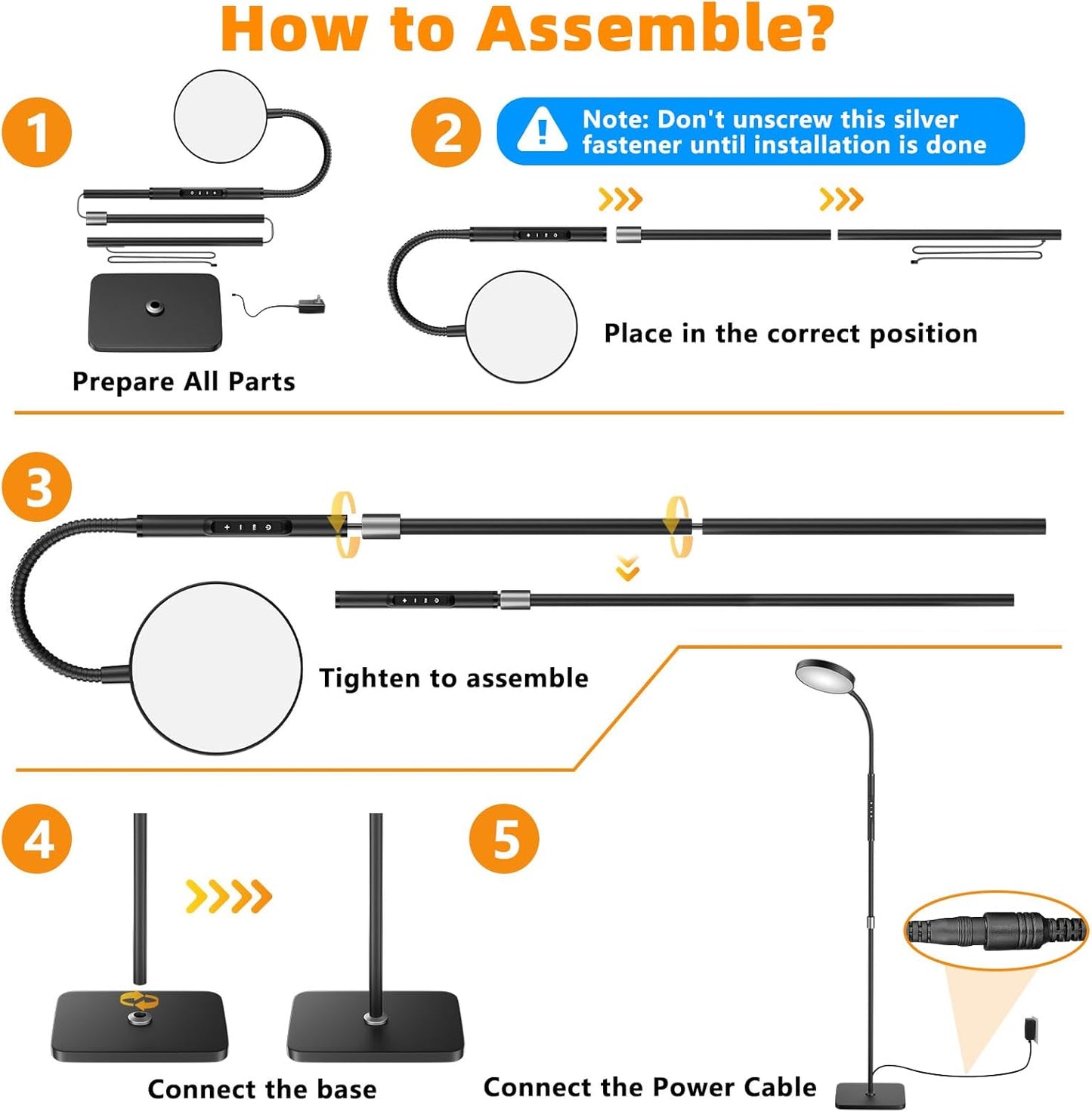 Modern LED Floor Lamp with 120 High-Brightness LEDs – Adjustable 360° Gooseneck Heads, Aluminum Lamp Shade, Heavy-Duty Metal Base, Stepless Dimmable Standing Lamp for Living Room, Bedroom, or Study