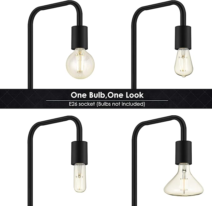 Modern Minimalist Floor Lamp – 63" Tall Black Metal Stand with Exposed Bulb Design & Foot Switch, Industrial Style Standing Lamp for Living Room, Bedroom, or Study